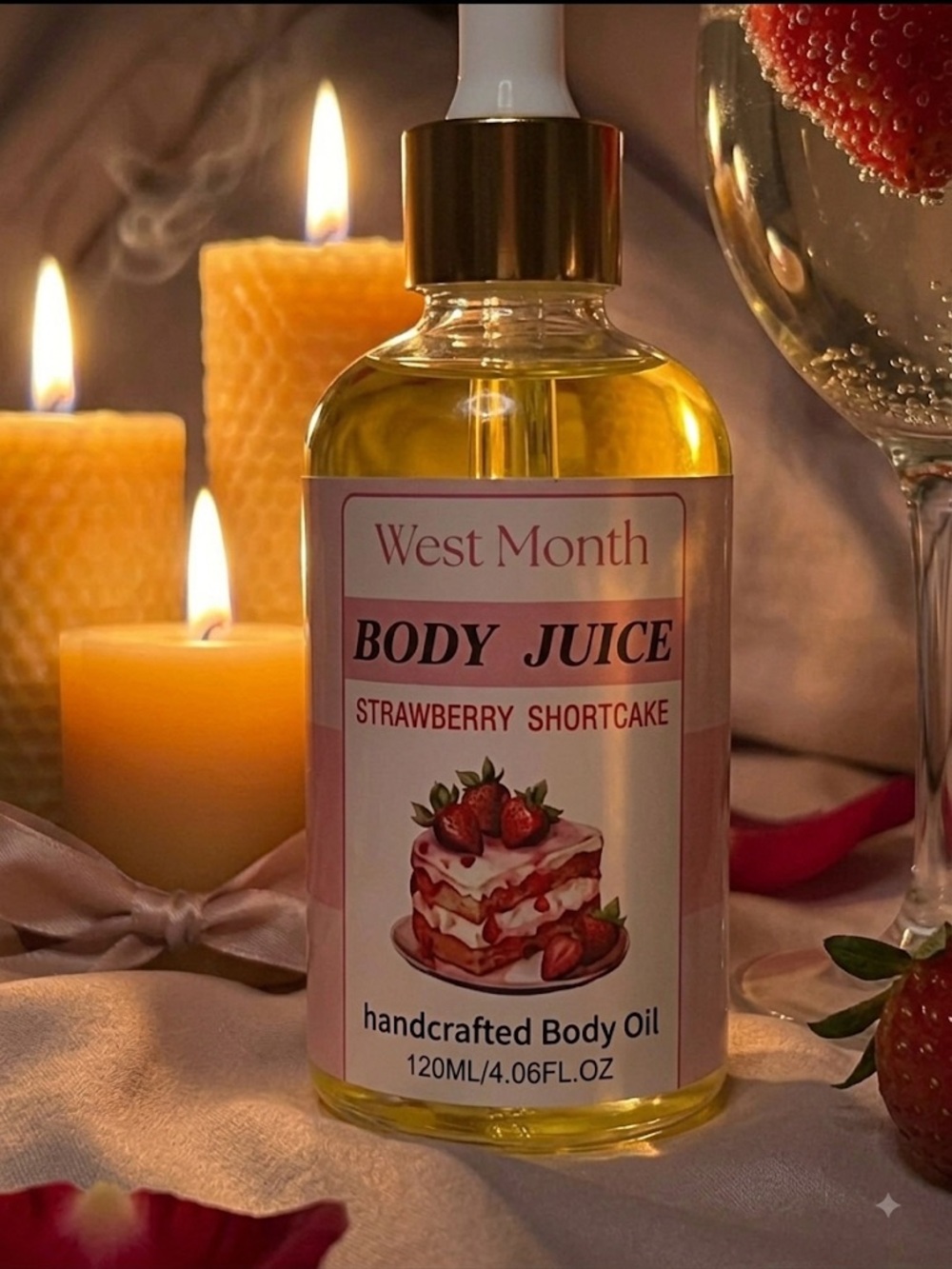 Body Juice Strawberry Shortcake Handcrafted Body Oil - Pink